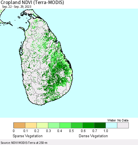 Sri Lanka Cropland NDVI (Terra-MODIS) Thematic Map For 9/22/2023 - 9/29/2023