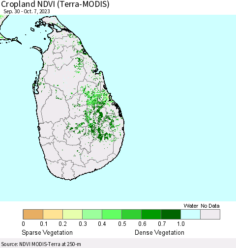 Sri Lanka Cropland NDVI (Terra-MODIS) Thematic Map For 9/30/2023 - 10/7/2023
