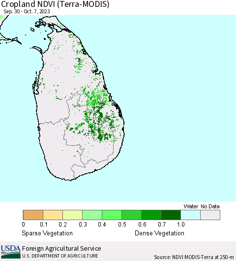 Sri Lanka Cropland NDVI (Terra-MODIS) Thematic Map For 10/1/2023 - 10/10/2023