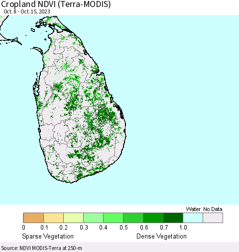Sri Lanka Cropland NDVI (Terra-MODIS) Thematic Map For 10/8/2023 - 10/15/2023