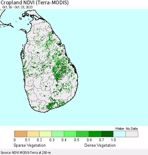 Sri Lanka Cropland NDVI (Terra-MODIS) Thematic Map For 10/16/2023 - 10/23/2023