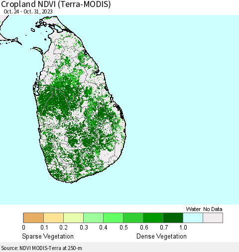 Sri Lanka Cropland NDVI (Terra-MODIS) Thematic Map For 10/21/2023 - 10/31/2023