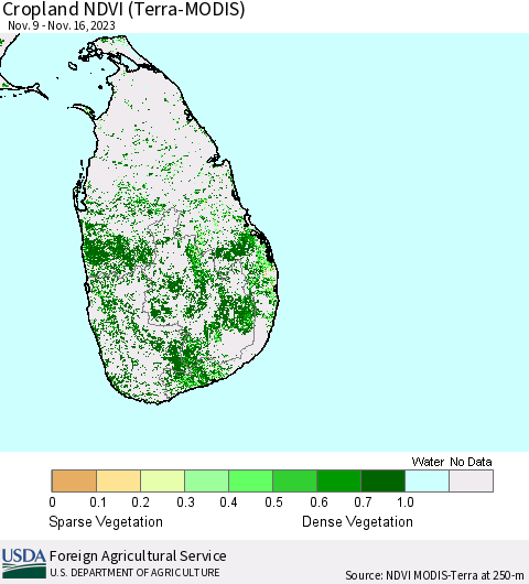 Sri Lanka Cropland NDVI (Terra-MODIS) Thematic Map For 11/11/2023 - 11/20/2023