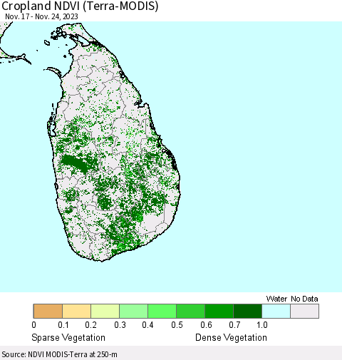 Sri Lanka Cropland NDVI (Terra-MODIS) Thematic Map For 11/17/2023 - 11/24/2023