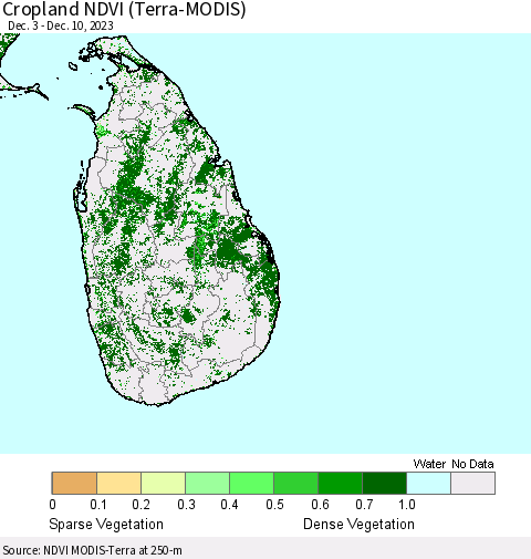 Sri Lanka Cropland NDVI (Terra-MODIS) Thematic Map For 12/3/2023 - 12/10/2023