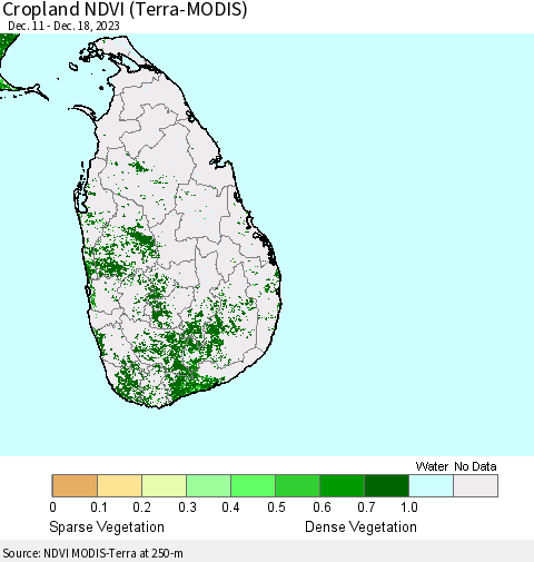 Sri Lanka Cropland NDVI (Terra-MODIS) Thematic Map For 12/11/2023 - 12/18/2023