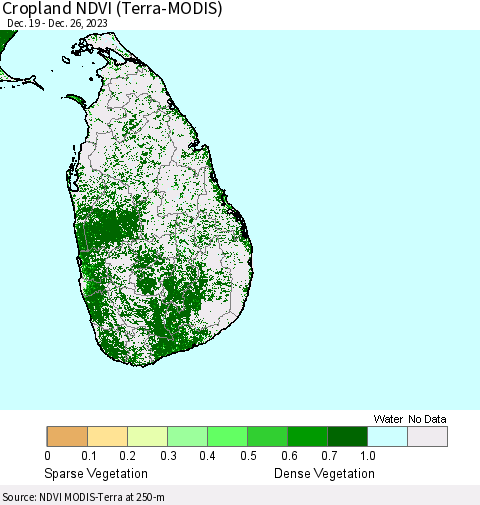 Sri Lanka Cropland NDVI (Terra-MODIS) Thematic Map For 12/19/2023 - 12/26/2023