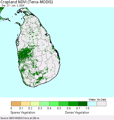 Sri Lanka Cropland NDVI (Terra-MODIS) Thematic Map For 12/27/2023 - 1/3/2024