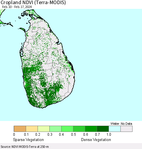 Sri Lanka Cropland NDVI (Terra-MODIS) Thematic Map For 2/10/2024 - 2/17/2024