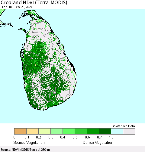 Sri Lanka Cropland NDVI (Terra-MODIS) Thematic Map For 2/18/2024 - 2/25/2024