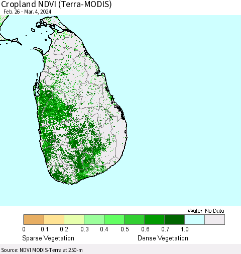 Sri Lanka Cropland NDVI (Terra-MODIS) Thematic Map For 2/26/2024 - 3/4/2024