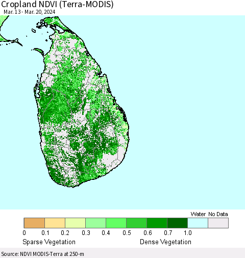 Sri Lanka Cropland NDVI (Terra-MODIS) Thematic Map For 3/13/2024 - 3/20/2024