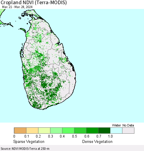 Sri Lanka Cropland NDVI (Terra-MODIS) Thematic Map For 3/21/2024 - 3/28/2024
