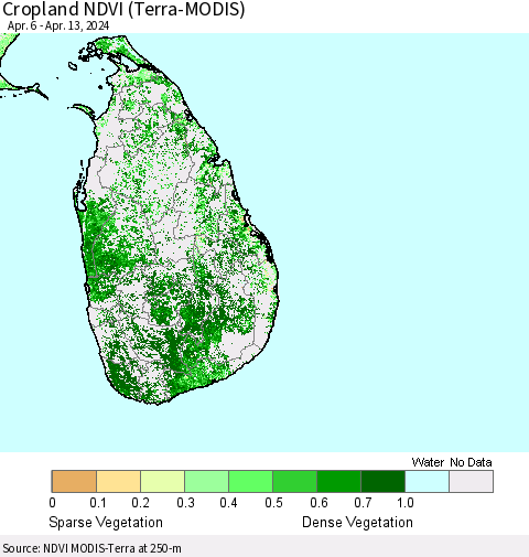 Sri Lanka Cropland NDVI (Terra-MODIS) Thematic Map For 4/6/2024 - 4/13/2024