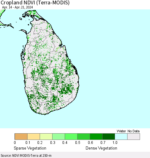 Sri Lanka Cropland NDVI (Terra-MODIS) Thematic Map For 4/14/2024 - 4/21/2024