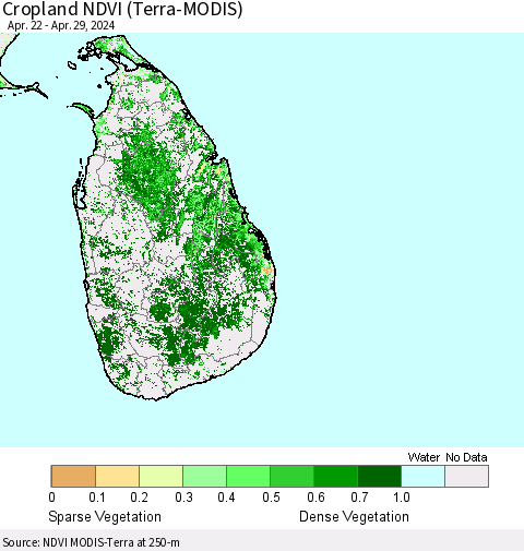 Sri Lanka Cropland NDVI (Terra-MODIS) Thematic Map For 4/22/2024 - 4/29/2024