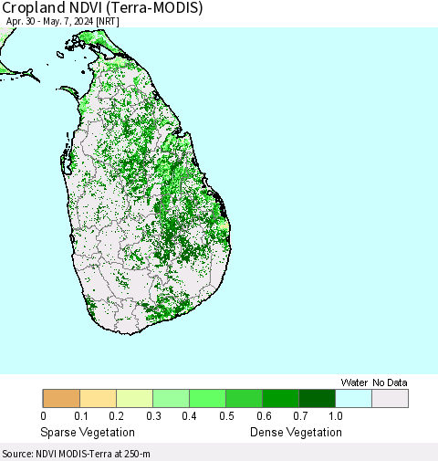Sri Lanka Cropland NDVI (Terra-MODIS) Thematic Map For 4/30/2024 - 5/7/2024