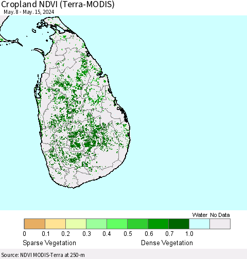 Sri Lanka Cropland NDVI (Terra-MODIS) Thematic Map For 5/8/2024 - 5/15/2024