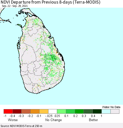 Sri Lanka NDVI Departure from Previous 8-days (Terra-MODIS) Thematic Map For 9/22/2021 - 9/29/2021