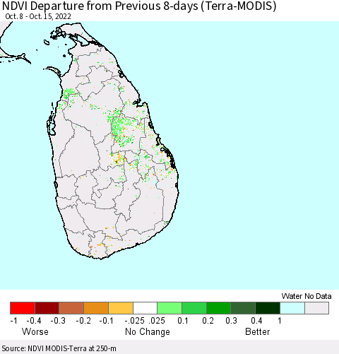 Sri Lanka NDVI Departure from Previous 8-days (Terra-MODIS) Thematic Map For 10/8/2022 - 10/15/2022