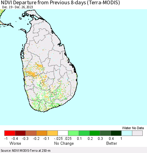 Sri Lanka NDVI Departure from Previous 8-days (Terra-MODIS) Thematic Map For 12/19/2023 - 12/26/2023