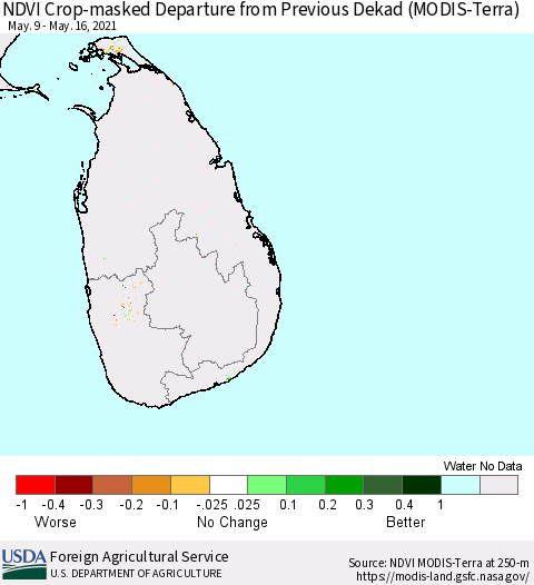 Sri Lanka Cropland NDVI Departure from Previous Dekad (Terra-MODIS) Thematic Map For 5/11/2021 - 5/20/2021