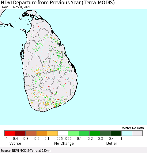 Sri Lanka NDVI Departure from Previous Year (Terra-MODIS) Thematic Map For 11/1/2021 - 11/8/2021