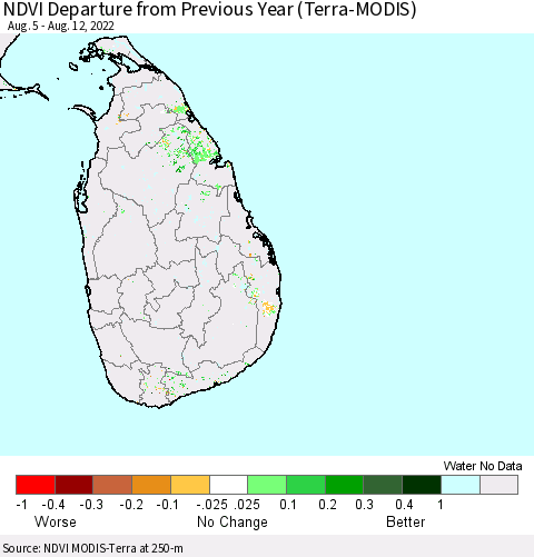 Sri Lanka NDVI Departure from Previous Year (Terra-MODIS) Thematic Map For 8/5/2022 - 8/12/2022