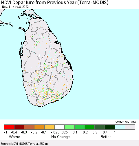 Sri Lanka NDVI Departure from Previous Year (Terra-MODIS) Thematic Map For 11/1/2022 - 11/8/2022