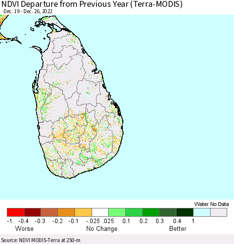 Sri Lanka NDVI Departure from Previous Year (Terra-MODIS) Thematic Map For 12/19/2022 - 12/26/2022