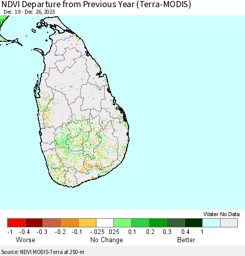 Sri Lanka NDVI Departure from Previous Year (Terra-MODIS) Thematic Map For 12/19/2023 - 12/26/2023