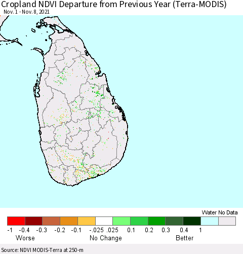Sri Lanka Cropland NDVI Departure from Previous Year (Terra-MODIS) Thematic Map For 11/1/2021 - 11/8/2021