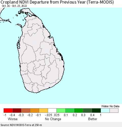 Sri Lanka Cropland NDVI Departure from Previous Year (Terra-MODIS) Thematic Map For 10/16/2022 - 10/23/2022