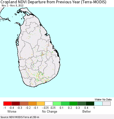 Sri Lanka Cropland NDVI Departure from Previous Year (Terra-MODIS) Thematic Map For 11/1/2022 - 11/8/2022