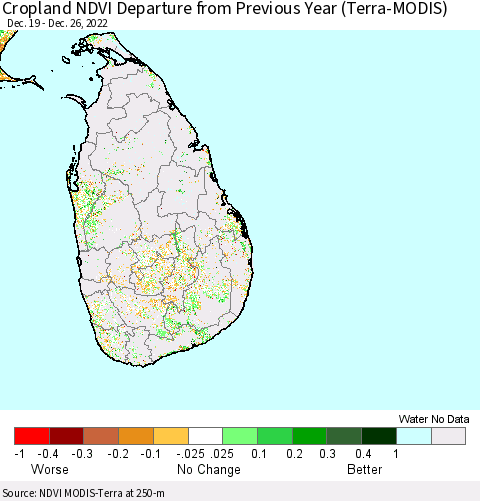 Sri Lanka Cropland NDVI Departure from Previous Year (Terra-MODIS) Thematic Map For 12/19/2022 - 12/26/2022