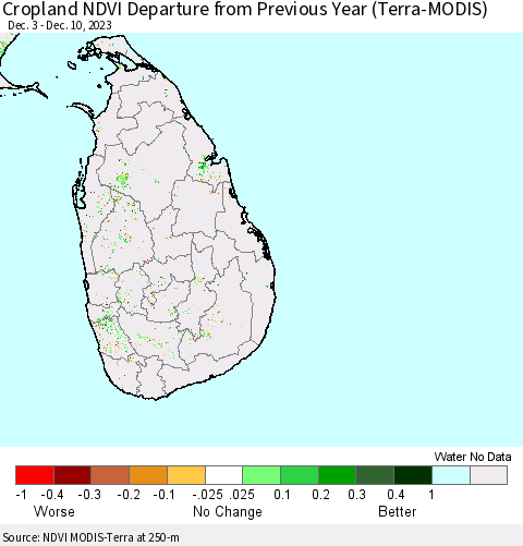 Sri Lanka Cropland NDVI Departure from Previous Year (Terra-MODIS) Thematic Map For 12/3/2023 - 12/10/2023