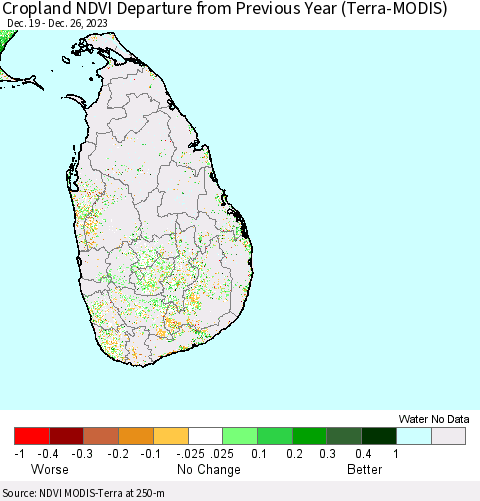 Sri Lanka Cropland NDVI Departure from Previous Year (Terra-MODIS) Thematic Map For 12/19/2023 - 12/26/2023