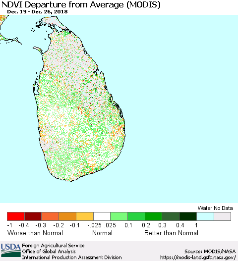 Sri Lanka NDVI Departure from Average (MODIS-Terra) Thematic Map For 12/21/2018 - 12/31/2018