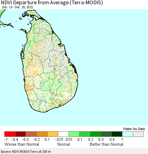 Sri Lanka NDVI Departure from Average (Terra-MODIS) Thematic Map For 12/19/2021 - 12/26/2021