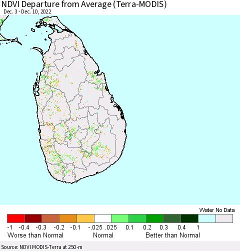 Sri Lanka NDVI Departure from Average (Terra-MODIS) Thematic Map For 12/1/2022 - 12/10/2022