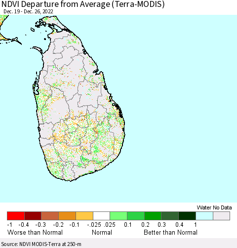 Sri Lanka NDVI Departure from Average (Terra-MODIS) Thematic Map For 12/26/2022 - 1/2/2023