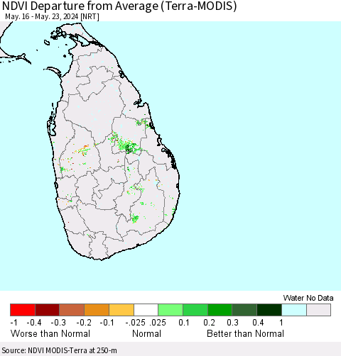 Sri Lanka NDVI Departure from Average (Terra-MODIS) Thematic Map For 5/16/2024 - 5/23/2024