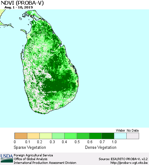 Sri Lanka NDVI (PROBA-V) Thematic Map For 8/1/2019 - 8/10/2019