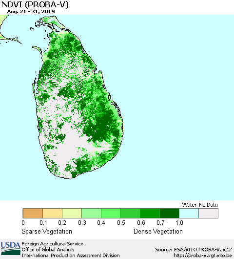 Sri Lanka NDVI (PROBA-V) Thematic Map For 8/21/2019 - 8/31/2019