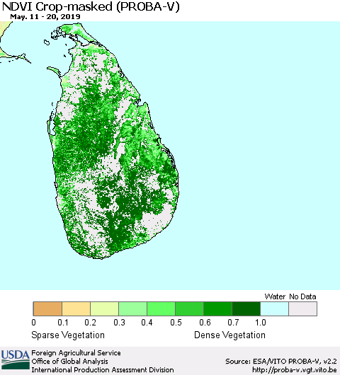 Sri Lanka NDVI Crop-masked (PROBA-V) Thematic Map For 5/11/2019 - 5/20/2019