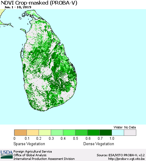 Sri Lanka NDVI Crop-masked (PROBA-V) Thematic Map For 6/1/2019 - 6/10/2019