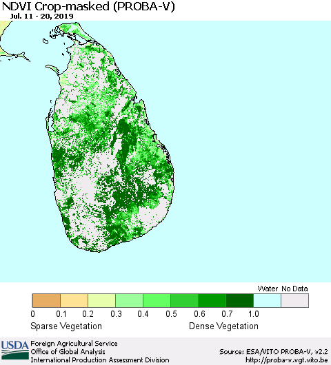 Sri Lanka NDVI Crop-masked (PROBA-V) Thematic Map For 7/11/2019 - 7/20/2019