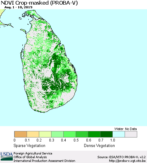 Sri Lanka NDVI Crop-masked (PROBA-V) Thematic Map For 8/1/2019 - 8/10/2019