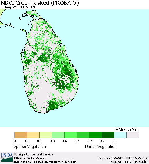 Sri Lanka NDVI Crop-masked (PROBA-V) Thematic Map For 8/21/2019 - 8/31/2019