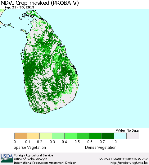Sri Lanka NDVI Crop-masked (PROBA-V) Thematic Map For 9/21/2019 - 9/30/2019